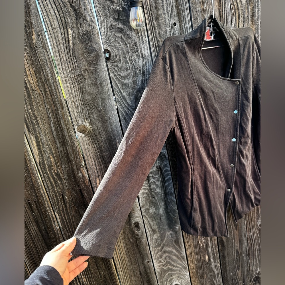 Eileen Fisher Asymmetrical Snap Front Cotton Jacket Black Size Petite Large - Picture 12 of 16